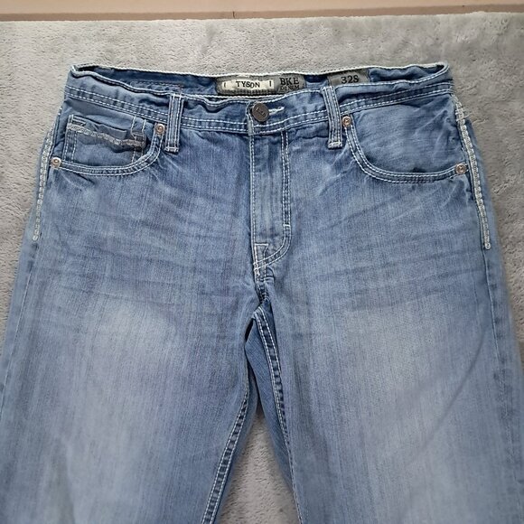 BKE Tyson Jean Men 33x30, Tag 32S Straight Leg Blue Faded Denim 100% Cotton - Picture 3 of 14